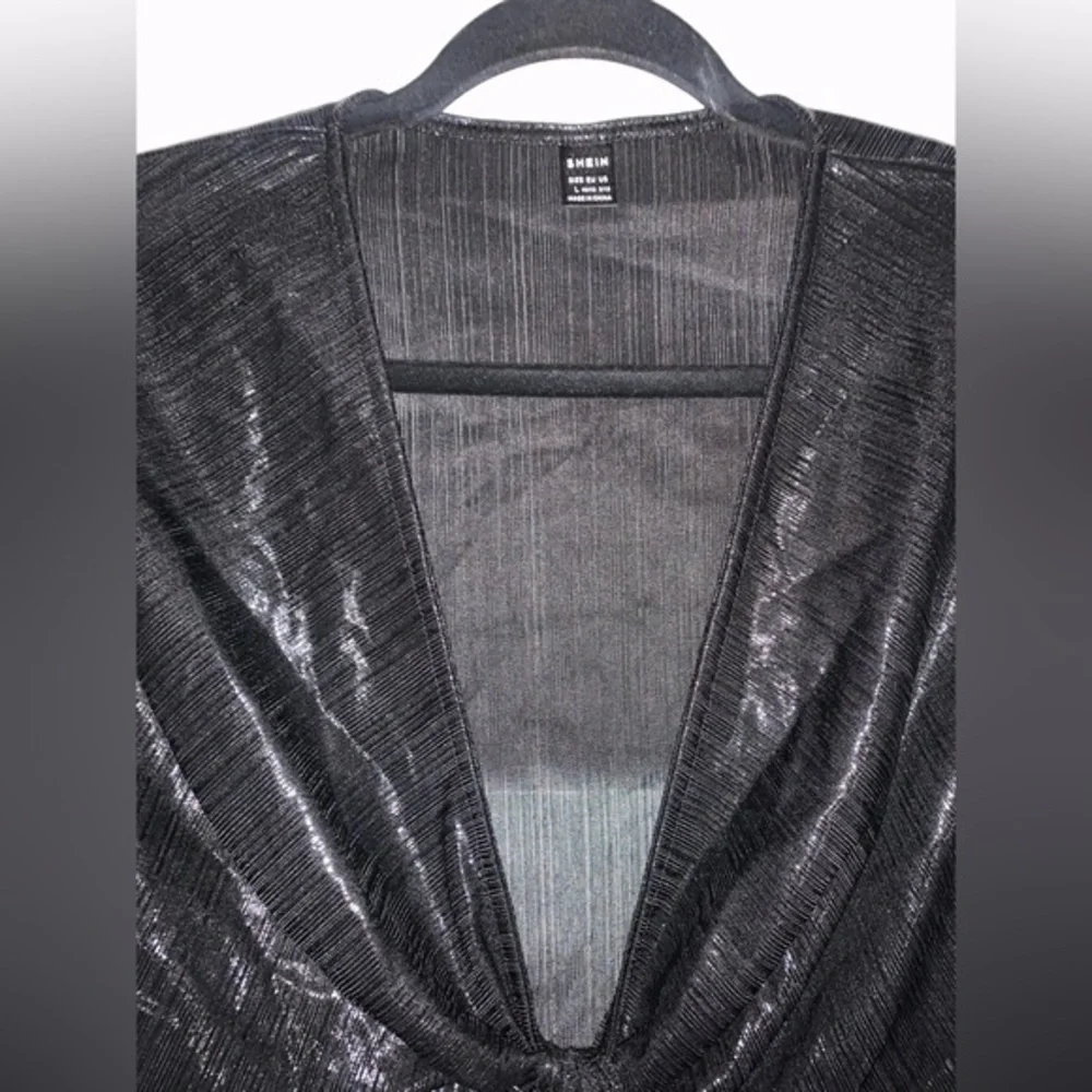 SHEIN black shiny sheer‎ low cut mini dress size large - Picture 3 of 7